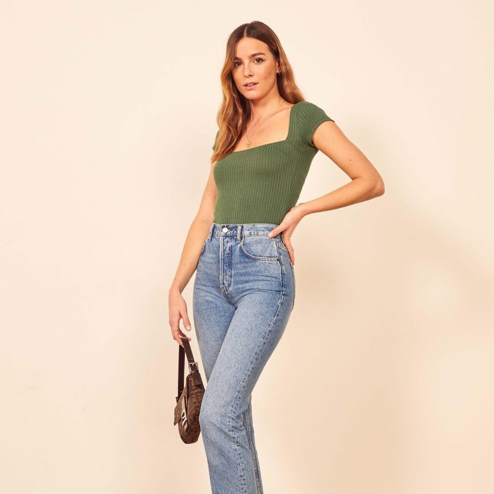 Reformation Bardot Top in Moss, XS